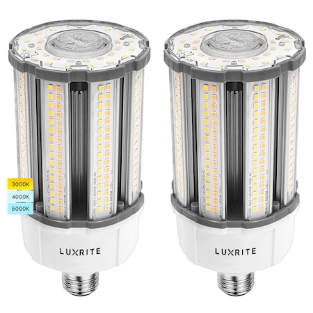 Luxrite COB LED Corn Bulbs 18/27/36W3 CCT Selectable Up to 5450LM 100-277V E26 Base 2-Pack LR41605-2PK
